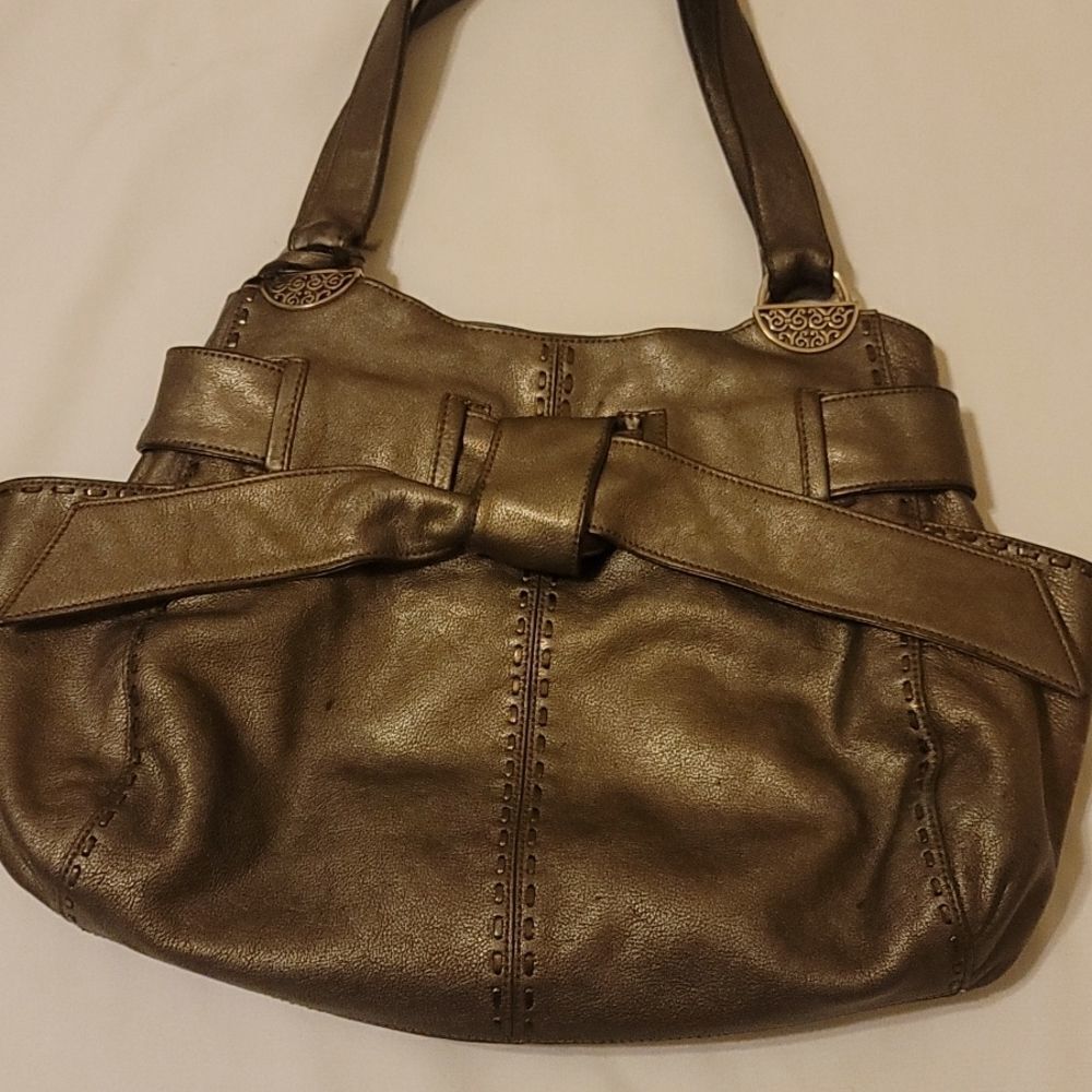 Brighton Cleo Bow‎ Large Pewter Leather  Satchel